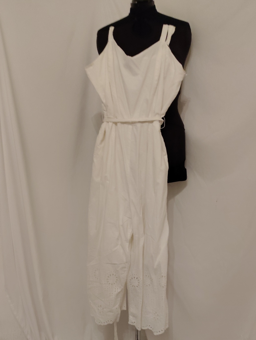 Lane Bryant White Eyelet Wide-Leg Jumpsuit with Tie Waist